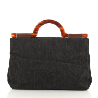 Chanel Vintage CC Resin Top Handle Bag Denim Large
