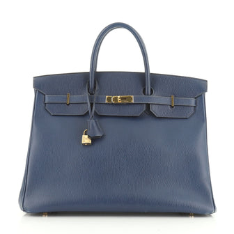 Hermes Birkin Handbag Blue Ardennes with Gold Hardware 40
