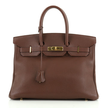 Hermes Birkin Handbag Brown Clemence with Gold Hardware 35