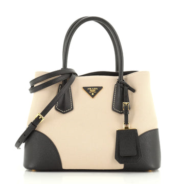 Prada Cuir Double Tote Canvas and Saffiano Leather Small