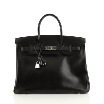 Hermes Birkin Handbag Bicolor Box Calf with Palladium Hardware 35