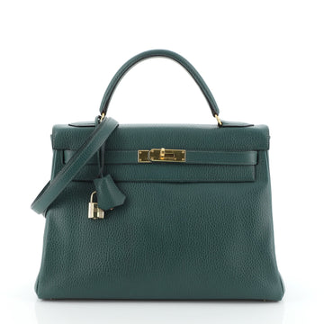 Hermes Kelly Handbag Green Ardennes with Gold Hardware 32
