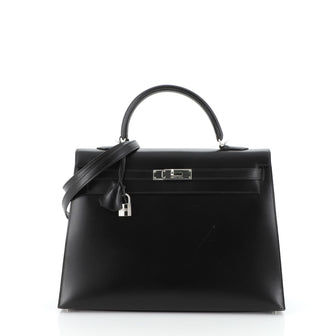 Hermes Kelly Handbag Black Box Calf with Palladium Hardware 35