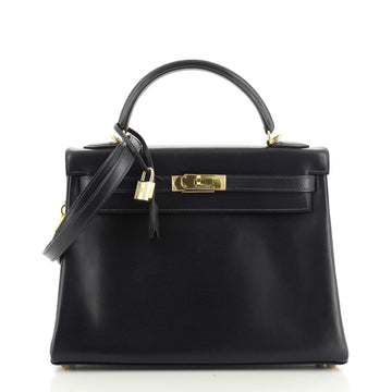 Kelly Handbag Bleu Marine Box Calf with Gold Hardware 32
