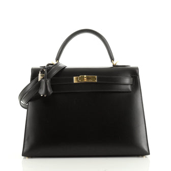 Hermes Kelly Handbag Black Box Calf with Gold Hardware 32