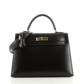 Hermes Kelly Handbag Black Box Calf with Gold Hardware 32