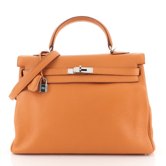 Kelly Handbag Orange H Clemence with Palladium Hardware 35
