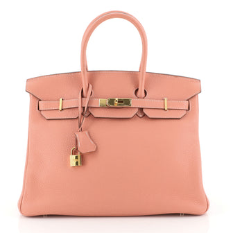 Hermes Birkin Handbag Pink Clemence with Gold Hardware 35