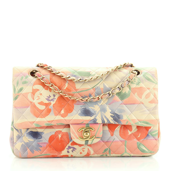 Classic Double Flap Bag Tropical Flower Print Quilted Lambskin Medium