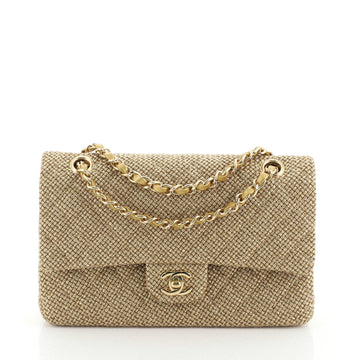 Chanel Classic Double Flap Bag Woven Metallic Raffia Medium