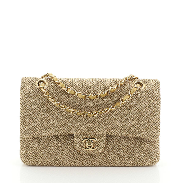 Chanel Classic Double Flap Bag Woven Metallic Raffia Medium Gold 4892987