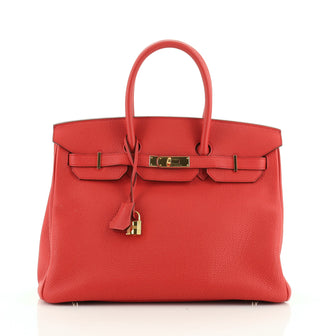 Hermes Birkin Handbag Red Togo with Gold Hardware 35