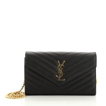 Saint Laurent Classic Monogram Wallet on Chain Matelasse Chevron Leather Medium