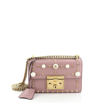 Gucci Pearly Padlock Shoulder Bag Studded Leather Small