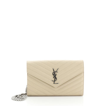 Saint Laurent Classic Monogram Wallet on Chain Matelasse Chevron Leather Medium