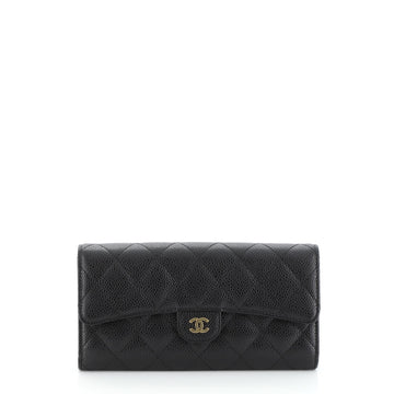 Chanel CC Gusset Classic Flap Wallet Quilted Caviar Long