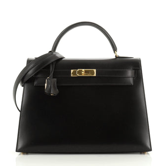 Hermes Kelly Handbag Black Box Calf with Gold Hardware 32