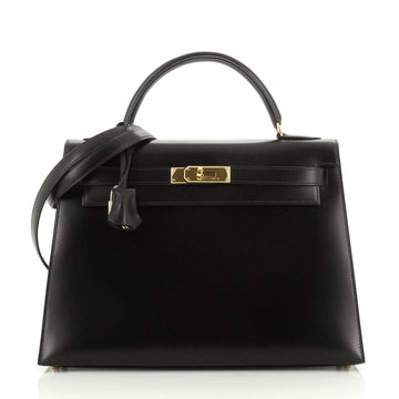 Hermes Kelly Handbag Black Box Calf with Gold Hardware 32
