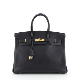 Hermes Birkin Handbag Blue Clemence with Gold Hardware 35