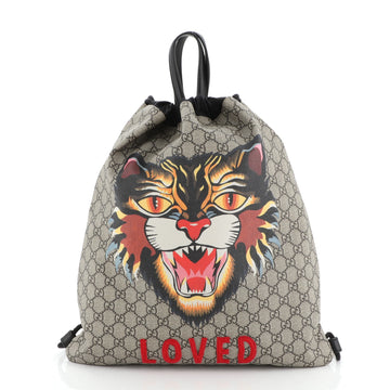 Gucci Drawstring Backpack Printed GG Coated Canvas Large