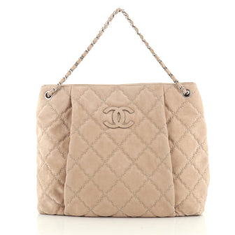 Chanel Double Stitch Hamptons Shoulder Bag Quilted Nubuck Large