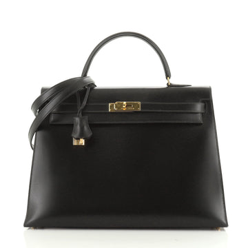 Hermes Kelly Handbag Black Box Calf with Gold Hardware 35