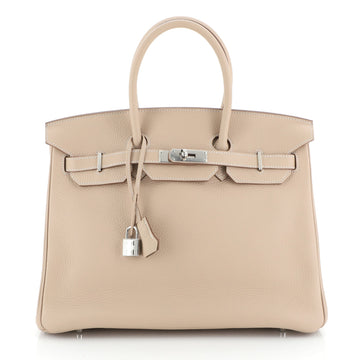 Hermes Birkin Handbag Light Clemence with Palladium Hardware 35