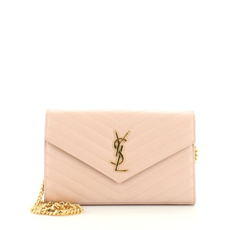 Saint Laurent Classic Monogram Wallet on Chain Matelasse Chevron Leather Medium