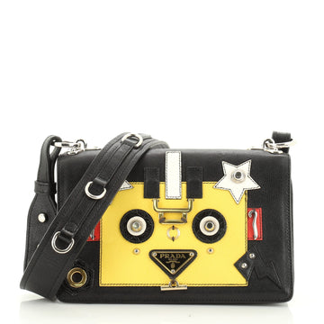 Robot Flap Shoulder Bag Mixed Media Leather Small