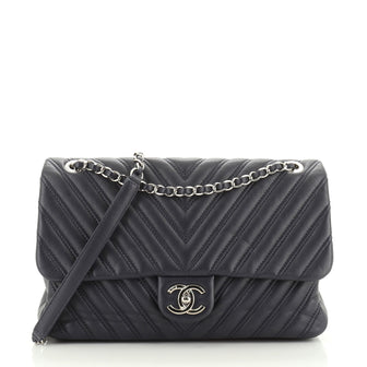 Chanel Double Stitch Flap Bag Chevron Lambskin Jumbo