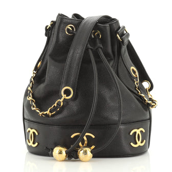 Chanel Vintage CC Drawstring Bucket Bag Caviar Small
