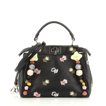 Fendi Peekaboo Bag Embroidered Leather with Floral Applique Mini