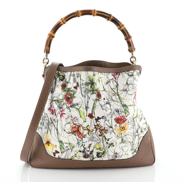 Gucci Diana Bamboo Shoulder Bag Flora Canvas Medium