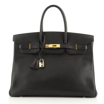 Hermes Birkin Handbag Black Ardennes with Gold Hardware 35