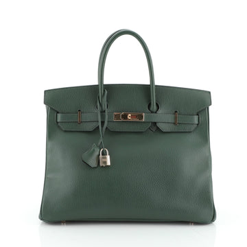 Hermes Birkin Handbag Green Ardennes with Gold Hardware 35