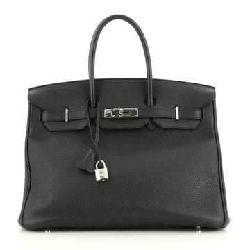 Hermes Birkin Handbag Black Clemence with Palladium Hardware 35