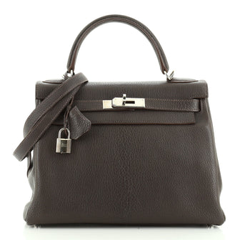 Kelly Handbag Ebene Chevre de Coromandel with Palladium Hardware 28