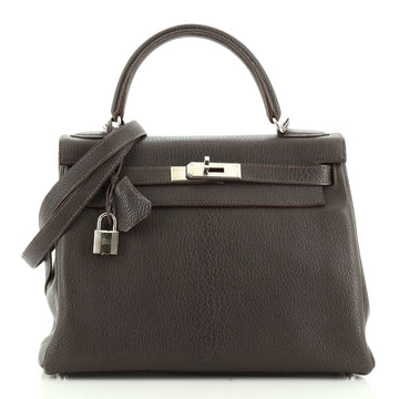Kelly Handbag Ebene Chevre de Coromandel with Palladium Hardware 28