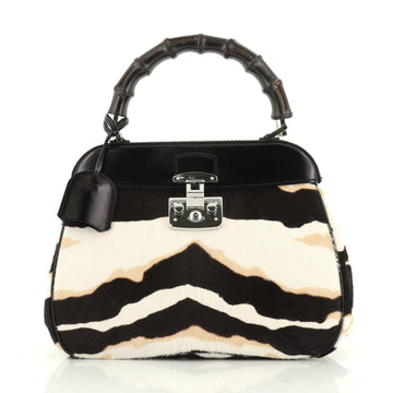 Gucci Lady Lock Bamboo Top Handle Bag Printed Calf Hair Medium