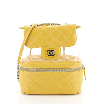 Chanel Zip Around Flap Bag Quilted Crumpled Calfskin and PVC Small