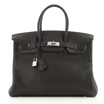 Hermes Birkin Handbag Black Togo with Palladium Hardware 35