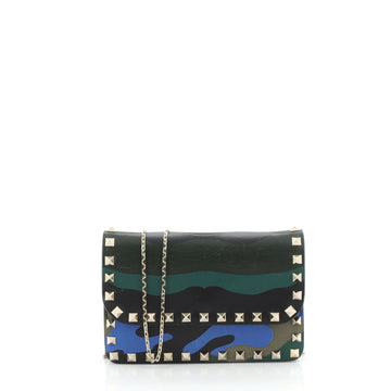 Valentino Rockstud Wallet On Chain Camo Leather and Canvas Small