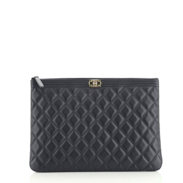 Chanel Boy O Case Clutch Quilted Lambskin Medium