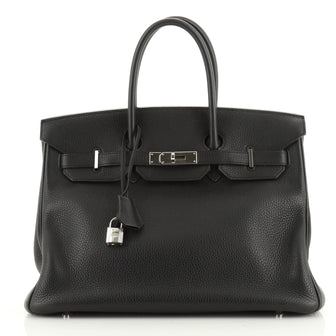 Hermes Birkin Handbag Black Clemence with Palladium Hardware 35
