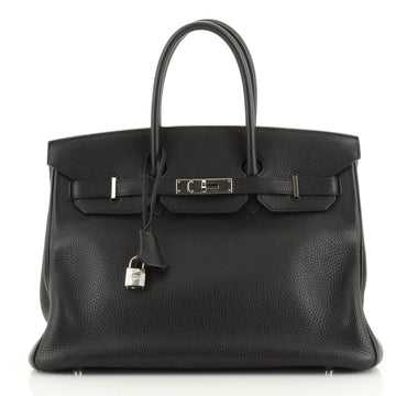 Hermes Birkin Handbag Black Clemence with Palladium Hardware 35
