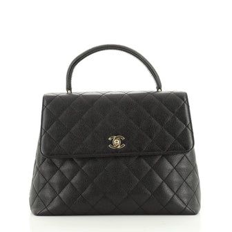 Chanel Vintage Classic Top Handle Flap Bag Quilted Caviar Jumbo