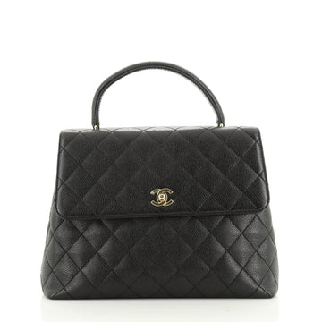 Chanel Vintage Classic Top Handle Flap Bag Quilted Caviar Jumbo