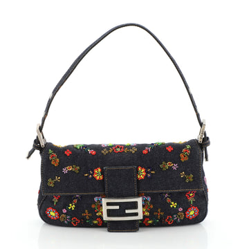 Baguette Shoulder Bag Beaded Denim Medium