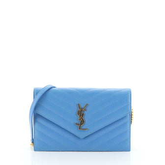 Saint Laurent Classic Monogram Wallet on Chain Matelasse Chevron Leather Small
