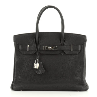 Hermes Birkin Handbag Black Togo with Palladium Hardware 30